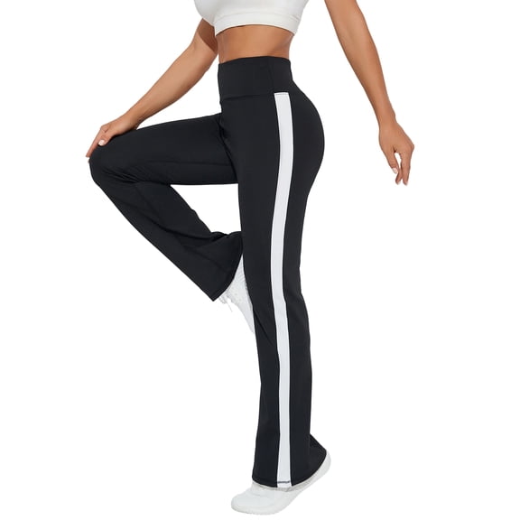 Women Sweatpants Color Block Wide Leg Track Pants High Waisted Side Striped Pants with Pockets Black XL
