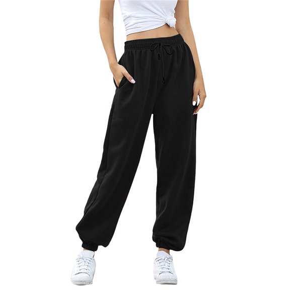 Women Sweatpants High Waisted Baggy Sweatpants Joggers Sport Active Workout Jogger Pants with Pockets Black L