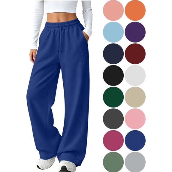 Women Sweatpants Lounge Straight Leg Sweat Pants Plus Size Solid Color Elastic Waist Pocket Drawstring Sports Pants Trousers