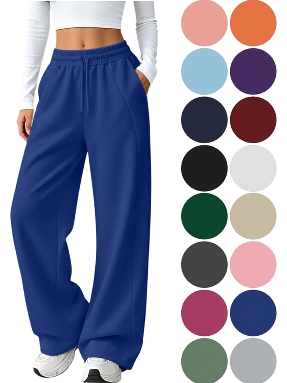 Women Sweatpants Lounge Straight Leg Sweat Pants Plus Size Solid Color Elastic Waist Pocket Drawstring Sports Pants Trousers