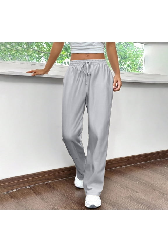 Women Sweatpants Open Bottom Big and Tall Jogging Drawstring Lightweight with Pockets Sweat Pant 2025 Light Gray XXL