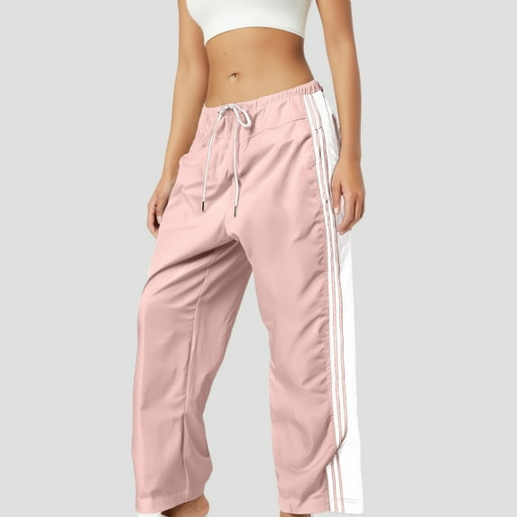 Women Sweatpants Straight Fashion Elastic Waist Joggers Pants With Drawstring Casual Trousers With Pocket Pink M