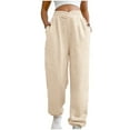 thumbnail image 1 of Women Sweatpants Trendy Elastic Waisted Loose Solid Color Joggers Pocket Sweatpants Trousers, 1 of 7