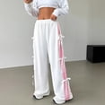 thumbnail image 1 of Women Sweatpants Valentine's Day Bow Print Trendy Elastic Waist Athletic Pants Casual Trousers With Pocket White L, 1 of 7
