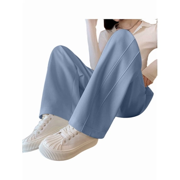 Women Sweatpants Wide Leg Drawstring Workout Casual Baggy Pants High Waist Blue XXL