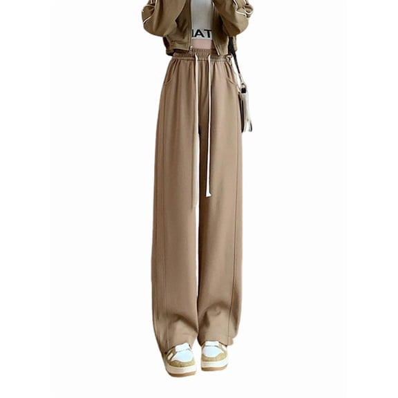 Women Sweatpants Wide Leg Drawstring Workout Casual Baggy Pants High Waist Khaki S