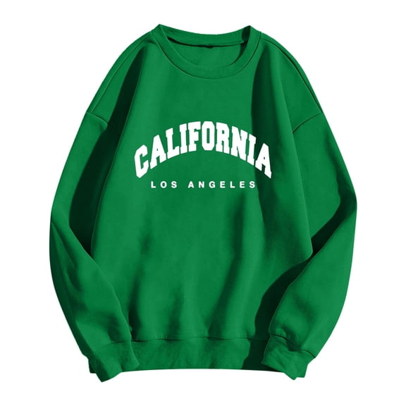 Women Sweatshirt California Letter Printed Fall Crewneck Sweatshirt Oversize Loose Casual Pullover Top Hoodies for Women Green L