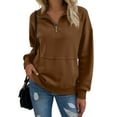 thumbnail image 1 of Women Sweatshirt Casual Long Sleeve Half Zip Pullover Lightweight Casual Loose Fashion Sweatshirts Brown L, 1 of 6
