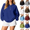 thumbnail image 1 of Women Sweatshirt Dqueduo Women's Long-Sleeve Solid Color Casual Loungewear Top – Drop Shoulders & Half-Zip Collar Blue XL, 1 of 7