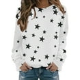 thumbnail image 1 of Women Sweatshirt Fall Casual Y2k Star Graphic Print Crewneck Long Sleeve Tops Lightweight Trendy Loose Fit Pullover Blouses White XXL, 1 of 5