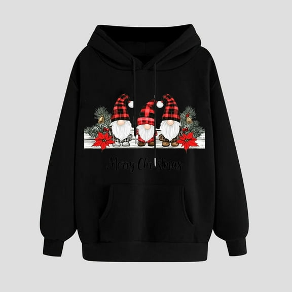 Women Sweatshirt Hooded Christmas Printed Long Sleeved Sweatshirt Black S,Blouse for Women