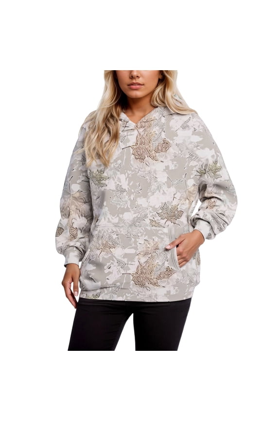 Women Sweatshirt Jackets Oversized Graphic Camo Print Hoodie Long Sleeve Hooded Camouflage Maple Leaf Fall Winter Clothes