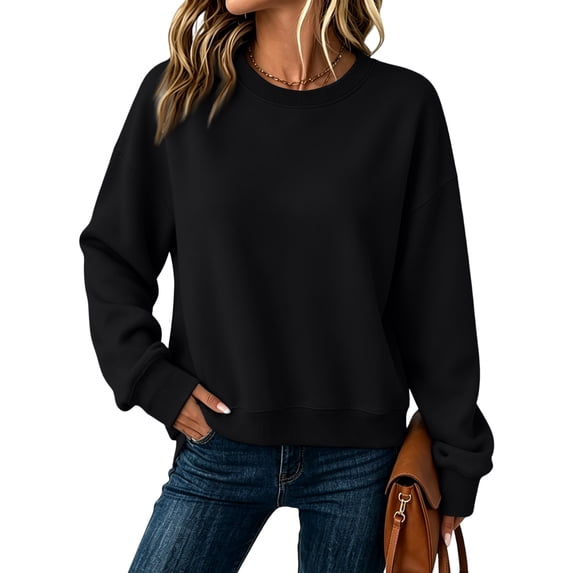 Women Sweatshirt Long Sleeve Crewneck Pullover Tops Casual Loose Fit Fashion Basic Solid Color Sweater Fall Winter Clothes