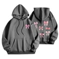 thumbnail image 1 of Women Sweatshirt Long Sleeve Hoodies Bow Tie Print Casual Fall Loose Pullover Hooded Sweatshirt Dark Gray S,Blouse for Women, 1 of 5