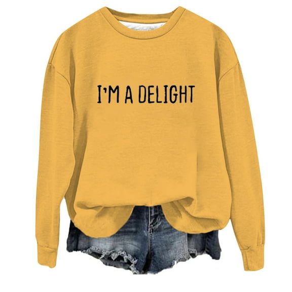 Women Sweatshirt Long Sleeve Sweatshirt Pullover Sweatshirt Yellow Crewneck for Women Fall Clothes for Women Street Style Clothes