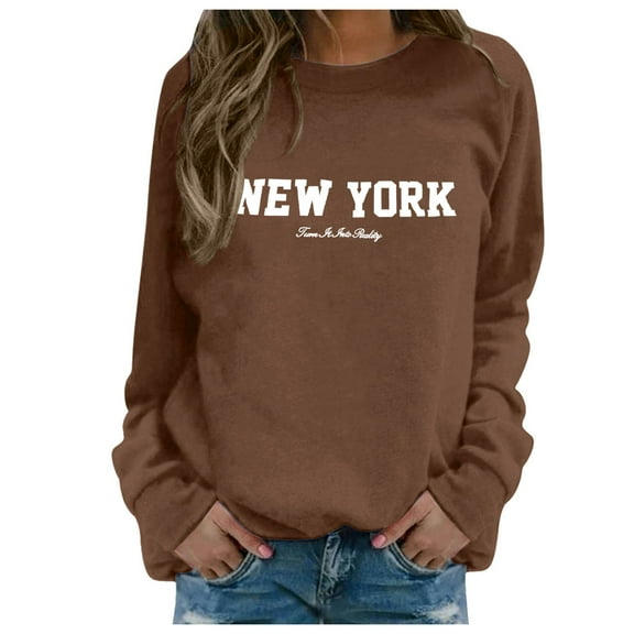 Women Sweatshirt Long Sleeve Sweatshirt Pullover for Women Brown Crewneck Sweatshirt Womens Fall Clothes for Women