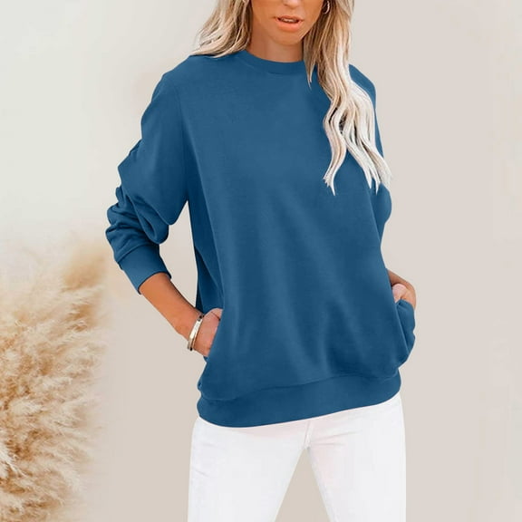 Women Sweatshirt Long Sleeve Sweatshirt for Women Pullover Blue Crewneck Sweatshirts Women Fall/Winter Clothes for Women Fashion