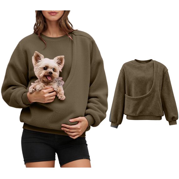 Women Sweatshirt With Pouch For Small Dog Pullover Dog Carrier Sweatshirt Long Sleeve Large Pocket Pullover Shirt for Women Warm Fall Winter Clothes