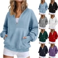 thumbnail image 1 of Women Sweatshirt Sevevn Half Zip Stand Collar Oversized Fit Fleece Fabric Front Kangaroo Pocket Drop Shoulder Long Sleeve For Daily Casual Lounging Wear, 1 of 8