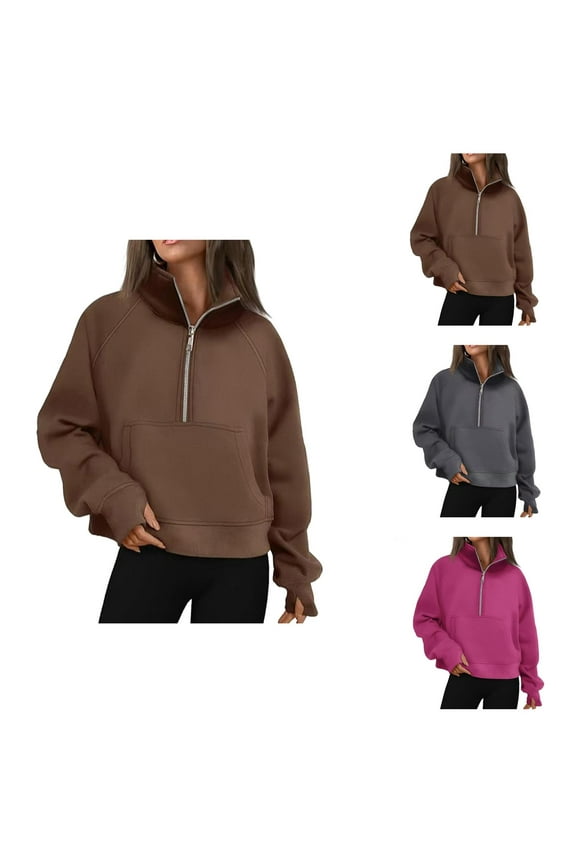 Women Sweatshirt Women's Solid Color Sweatshirt Autumn And Winter New Women's Sports Half Zip Yoga Wear Loose Stand Up Collar Sweater
