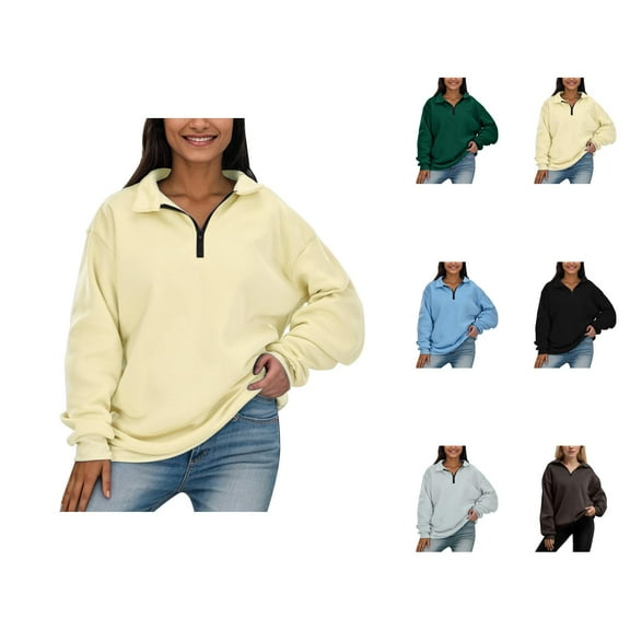 Women Sweatshirt Women's Solid Color Sweatshirt Womens Oversized Half Zip Pullover Long Sleeve Sweatshirt Quarter Zip Hoodie Sweater Teen Girls Fall Blouse Clothes