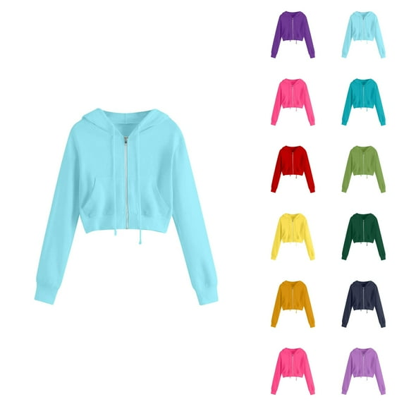 Women Sweatshirt Women's Solid Sweatshirt Women Casual Solid Long Sleeve Zipper Pocket Shirt Hooded Sweatshirt Tops