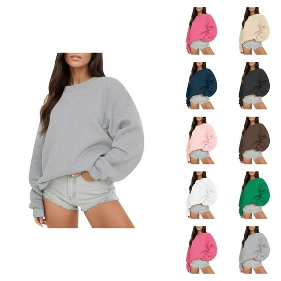 Women Sweatshirt Women's Solid Sweatshirt Women Long Sleeve Sweatshirt Casual Crewneck Loose Fit Pollover Hoodie Fall Tops