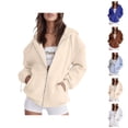 thumbnail image 1 of Women Sweatshirt Women's Solid Sweatshirt Womens Casual Solid Long Sleeve Zipper Hooded Coat Pocket Sweatshirt Tops, 1 of 5