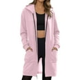 thumbnail image 1 of Women Sweatshirt Womens Hoodies Solid Zip Up Sweatshirts Oversized Fashion Long Hooded Fall Winter Jackets with Pockets Hoodies for Women Light Pink XXXXXL, 1 of 1