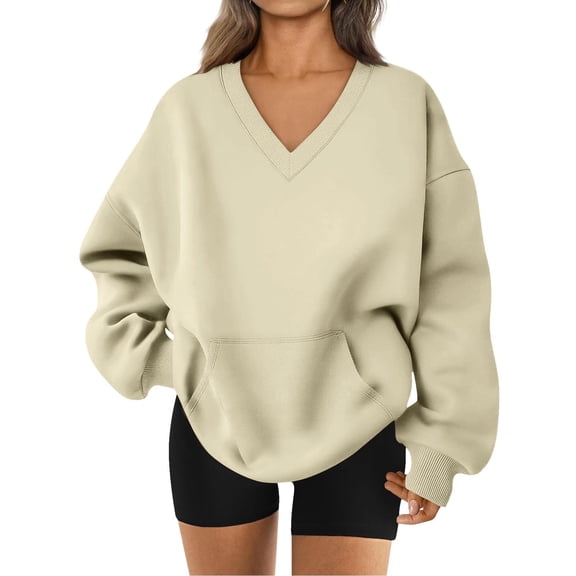 Women Sweatshirt, Yigetop Sweatshirt for Women Fall Winter Tops Long Sleeve Shirts Oversized Tshirts Round Neck Oversized Sweatshirt for Women, Beige, L