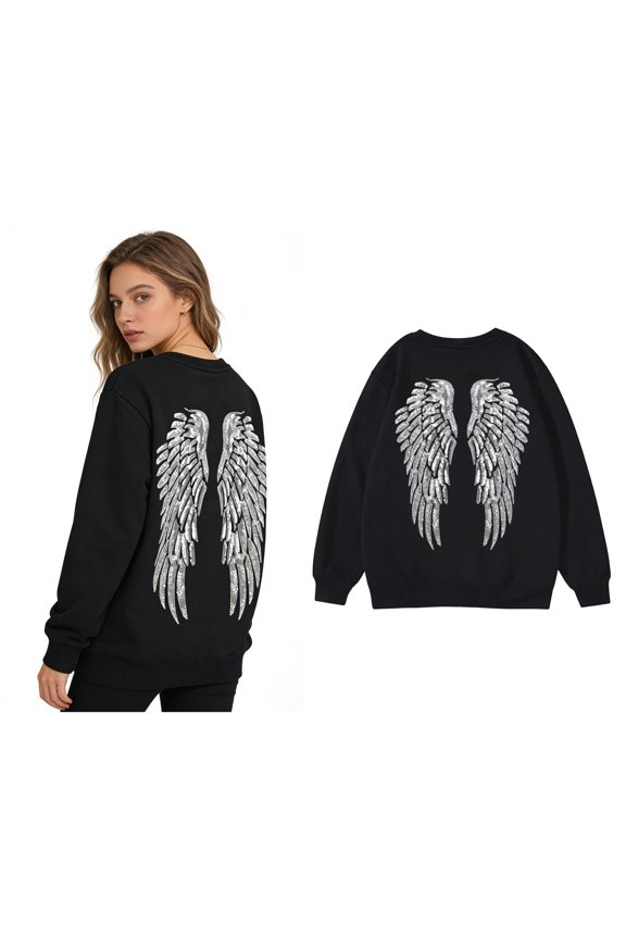 Women Sweatshirts Angel Wingss Long Sleeves Cute Crewneck Oversized Pullover Womens Winter Clothes