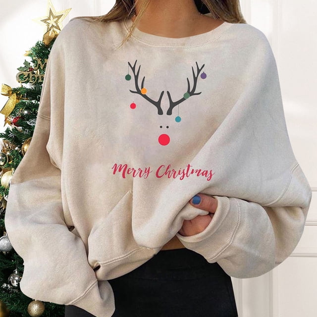 Christmas Print Crew Neck Long Sleeve Sweater