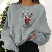 KDFJPTH Women Sweatshirts Christmas Holiday Pullovers Fun Graphic Print Crew Neck Long Sleeve Trendy Hoodies Top