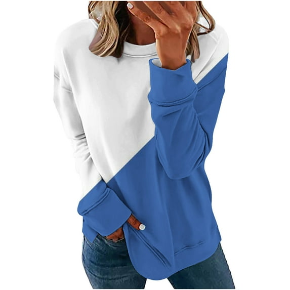 Women Sweatshirts Clearance Sale,Women Crewneck Pullover Sweatshirt Casual Fall Fashion Color Block Loose Long Sleeve Tops Blouses Plain Sweatshirts 2024