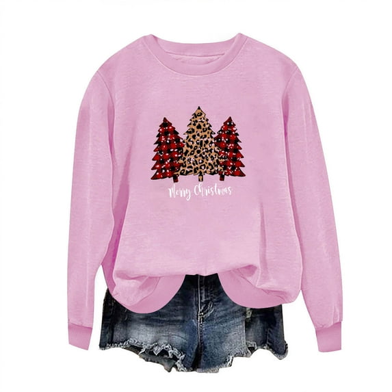 Women Sweatshirts Deals Juebong Ladies MERRY CHRISTMAS Plaid Print Christmas Tree Casual Long Sleeve Round Neck Top T-shirt