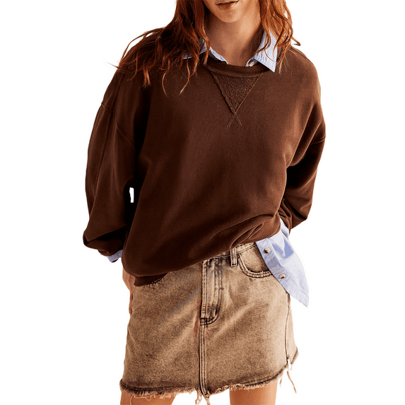 Women Sweatshirts, Long Sleeve Crew Neck Solid Loose Hoodie Pullover Casual Tops