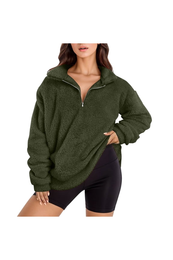 Women Sweatshirts Oversize Fuzzy Half Zipper Long Sleeve Warm Trendy Clothes 2025