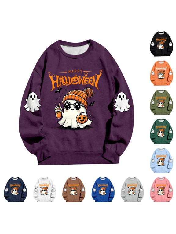 Women Sweatshirts Oversized Halloween Crewneck Sweatshirt Funny Pullover Cozy Fall Winter Casual Long Sleeve Loose Fittop