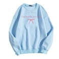 thumbnail image 1 of Women Sweatshirts Pullover Tops Shirts Cute Bow Letter Printed Long Sleeve Pullover Crewneck Hoodless Loose Fit Tops Casual Fall Outfits Clothes Light Blue-XXL, 1 of 2