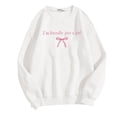 thumbnail image 1 of Women Sweatshirts Pullover Tops Shirts Cute Bow Letter Printed Long Sleeve Pullover Crewneck Hoodless Loose Fit Tops Casual Fall Outfits Clothes White-S, 1 of 2