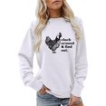 thumbnail image 1 of Women Sweatshirts Pullover Tops Shirts Letter and Chicken Printed Long Sleeve Hoodless Crewneck Pullover Loose Fit Tops Casual Fall Outfits Clothes White-L, 1 of 4