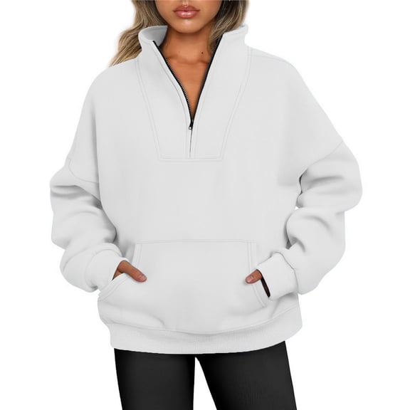 Women Sweatshirts Quarter Half Zip Pullover Oversized Hoodies Fall Fashion Winter Fleece Jackets Sweaters White XXL