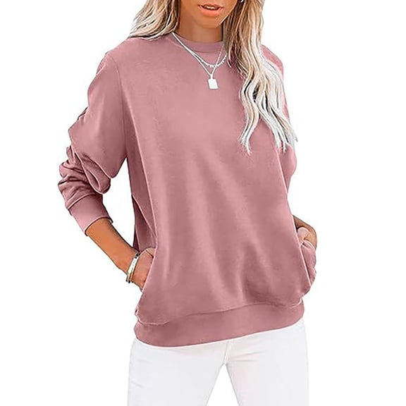 Women Sweatshirts Sawvnm Women's Fashion Pullover Round-Neck Long Sleeve Solid Blouses Sweater Tops for Women Purple L