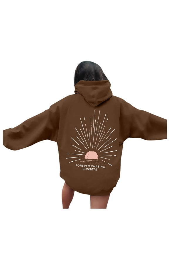Women Sweatshirts Sunset Hoodie for Women | Beach Cozy Oversized Sweatshirt for Coastal and Surf Style Brown M