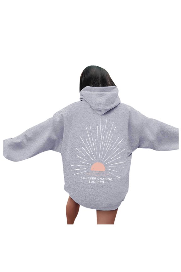 Women Sweatshirts Sunset Hoodie for Women | Beach Cozy Oversized Sweatshirt for Coastal and Surf Style Grey L