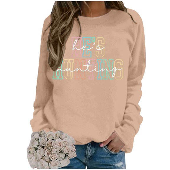 Women Sweatshirts Sweat Shirts Women Long Sleeve Womens Pullovers Khaki Womens Crewneck Sweatshirt Fall Sweatshirts Daily Wear