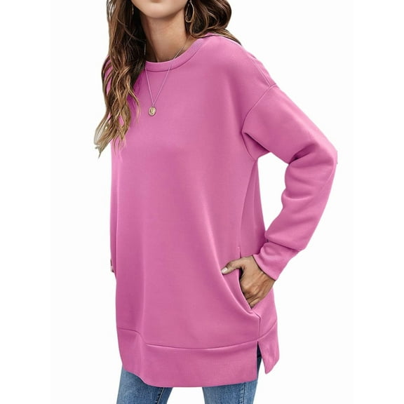 Women Sweatshirts Trendy Fleece Crewneck Sweatshirt Casual Loose Pullover Tops Comfy Fall Outfits Wine Red L