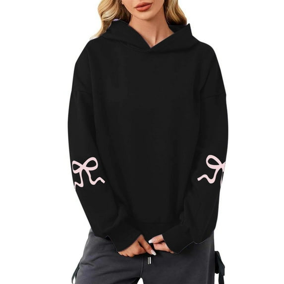 Women Sweatshirts Women's Hoodies Sweatshirts Modern Bow Design Pullover for Women Long Sleeve OffShoulder Sportswear 2025 Version Black S
