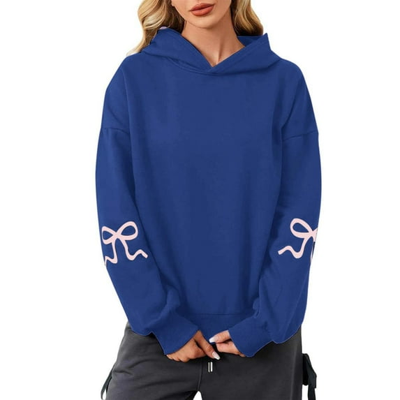 Women Sweatshirts Women's Hoodies Sweatshirts Modern Bow Design Pullover for Women Long Sleeve OffShoulder Sportswear 2025 Version Blue S
