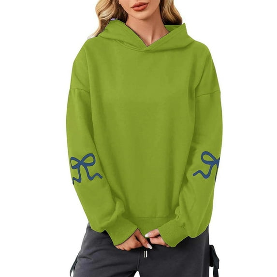 Women Sweatshirts Women's Hoodies Sweatshirts Modern Bow Design Pullover for Women Long Sleeve OffShoulder Sportswear 2025 Version Green M